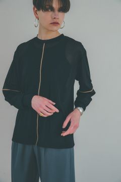 ソリッドロングスリーブトップス -  SOLID SLEEVE SHEER L/S TOPS BLACK