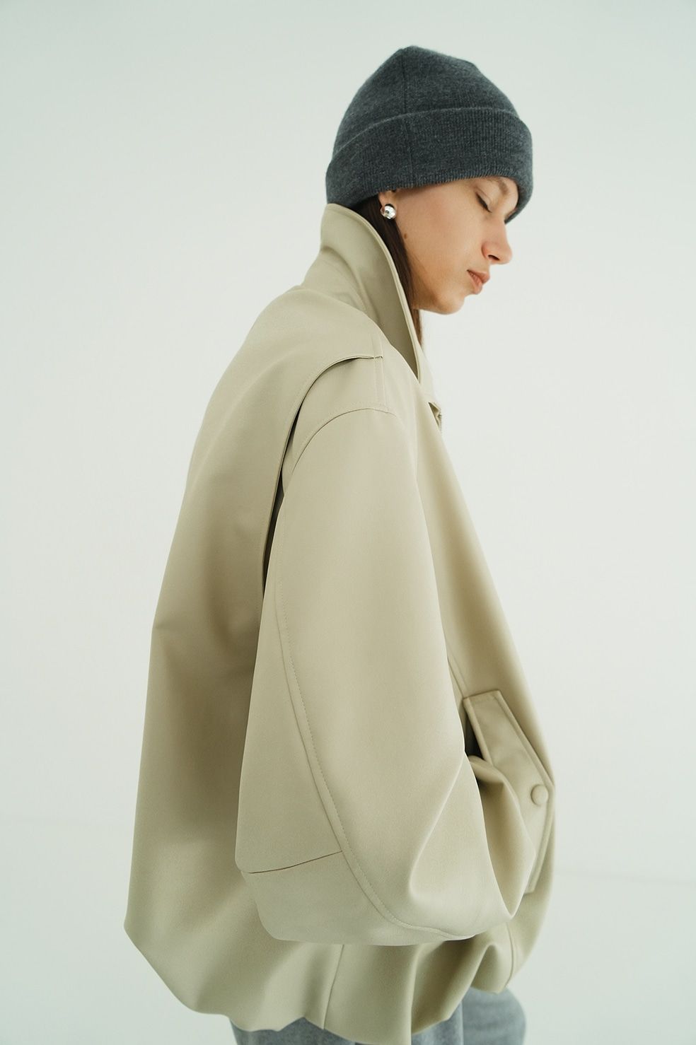 フェイクレザーバルーンジャケット - FAKE LEATHER BALLOON JACKET IVORY