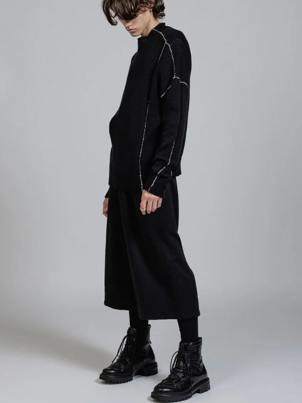 Sweat Wide Cropped Pants（A-Black） - ワイドクロップドスウェットパンツ メンズ モード カジュアル