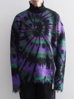 タイダイ ジャガード ニット - TIE DYE JACQUARD KNIT COLLAB WITH rurumu: - BLACK × GREEN × PURPLE