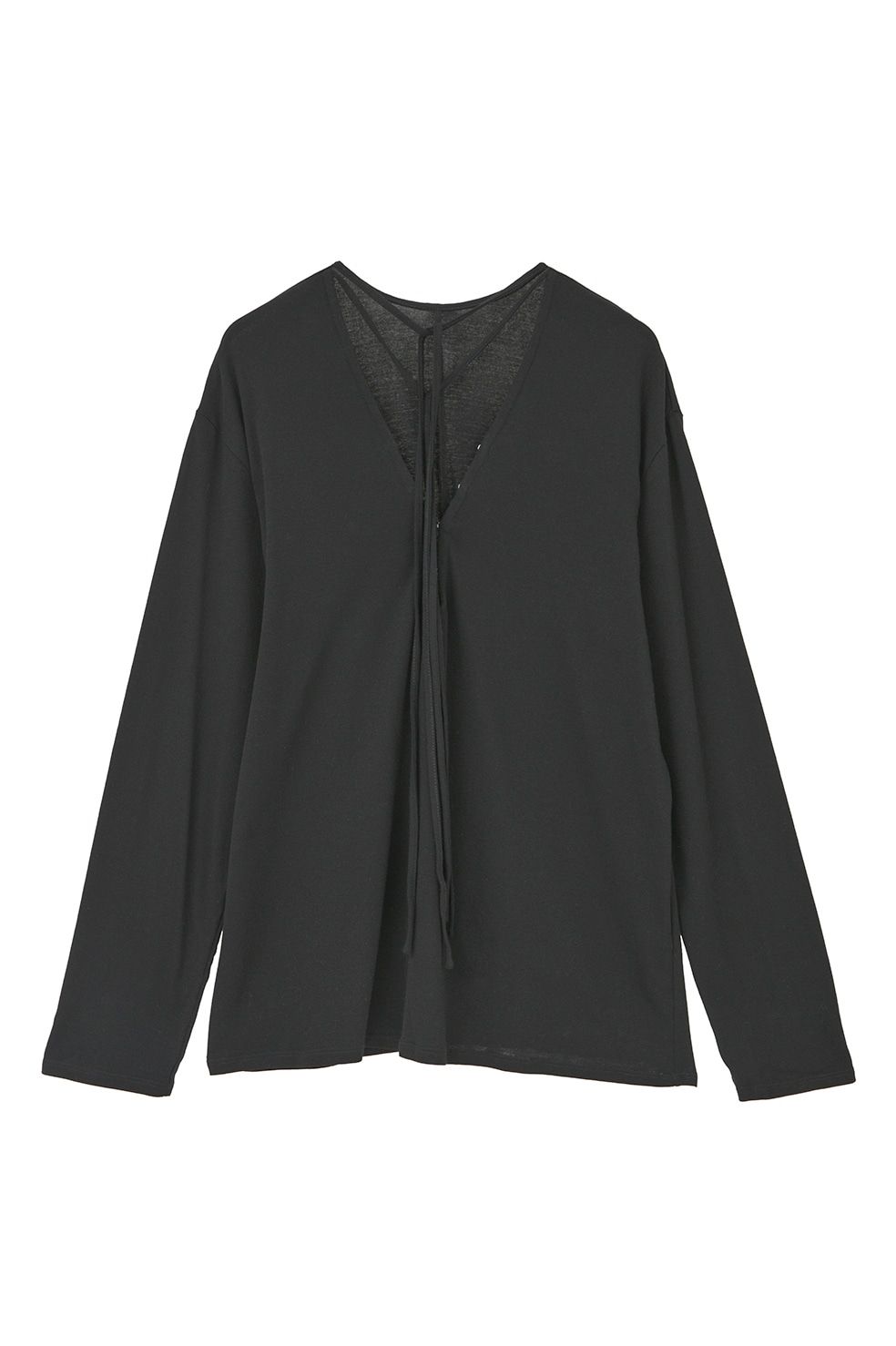 デザインリボンカットトップス - DRAWSTRING LOOSE CUT TOPS (BLACK)