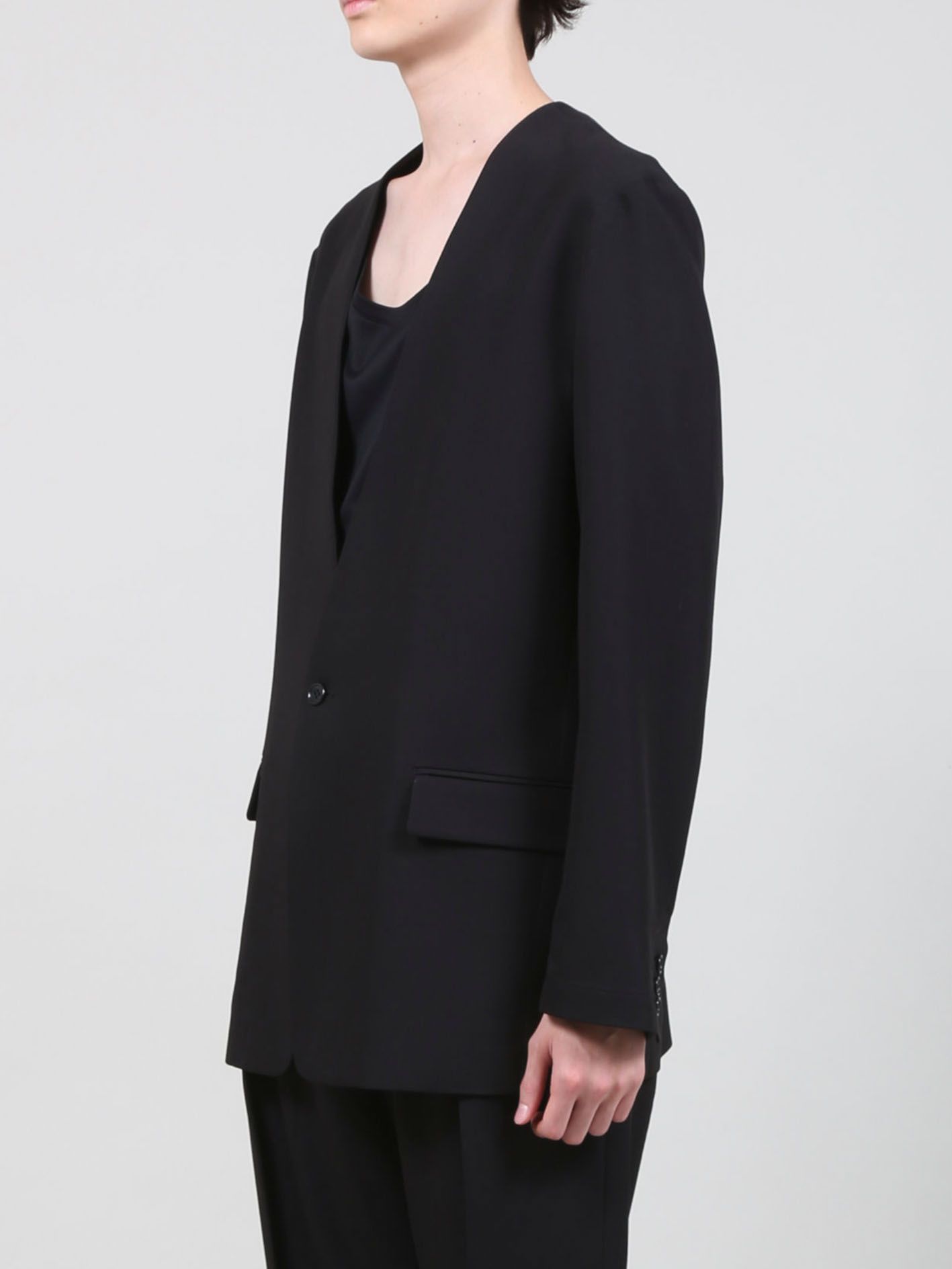 T/Rライトギャバ ノーカラージャケット - No-collar Jacket - BLACK