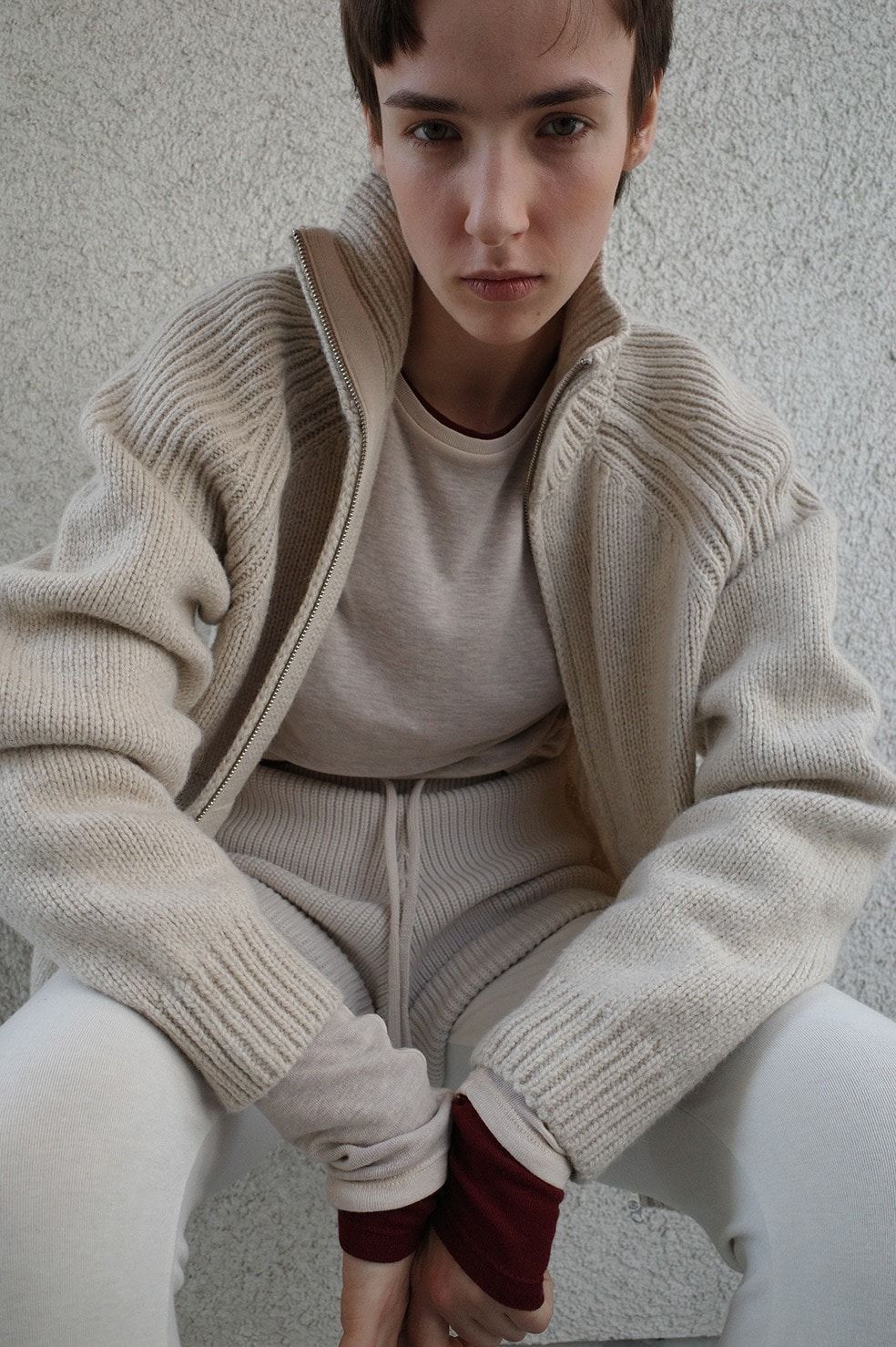 ポケット ジップ ニット｜ POCKET ZIP KNIT TOPS (BEIGE)