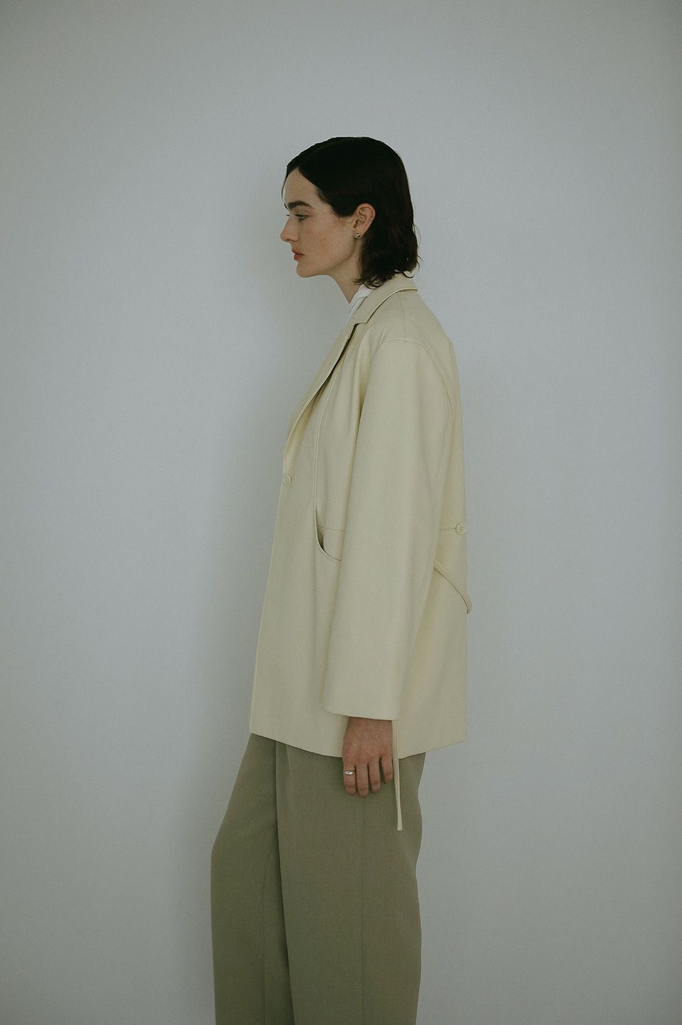 FAUX LEATHER JACKET - フェイクレザーテーラードジャケット