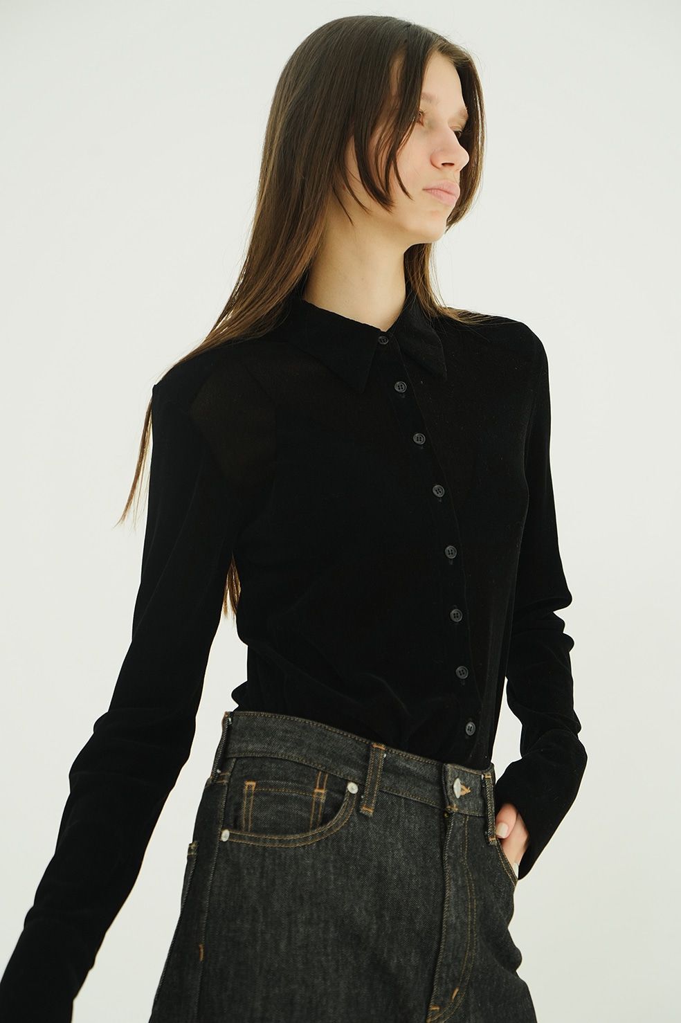 チュールフロッキーシャツ | TULLE FLOCKY SHIRTS (BLACK)