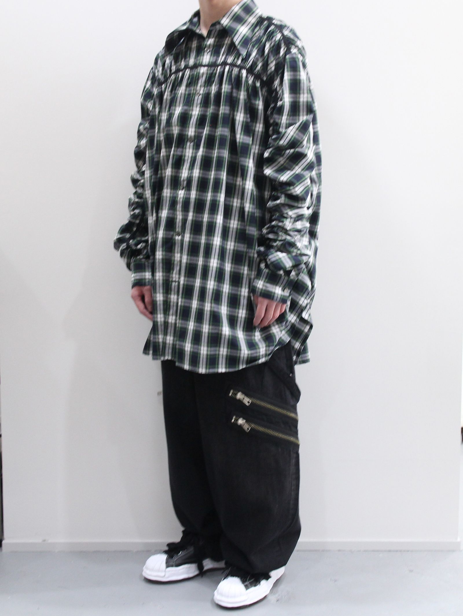 KIDILL - ギャザード シャツ - GATHERED SHIRT NAVY BLUE CHECK