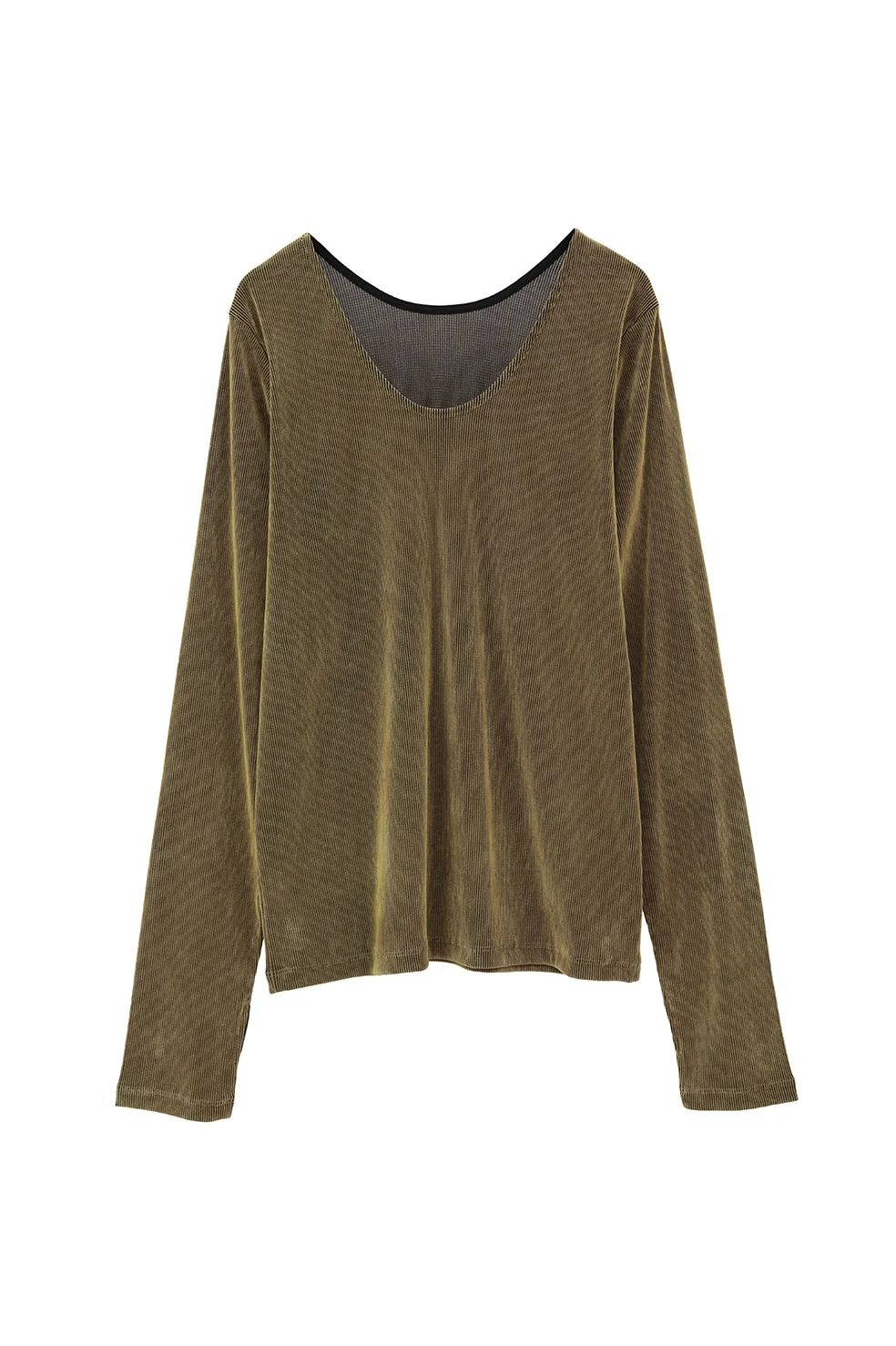 チュール フロッキー ストライプ トップス - TULLE FLOCKED STRIPE TOPS (YELLOW)