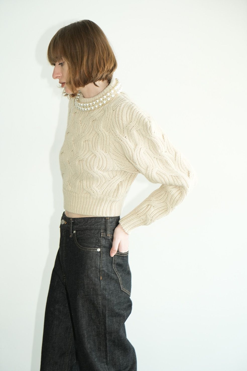 CLANE - パール ニットトップス - PEARL NECK KNIT TOPS - IVORY ...