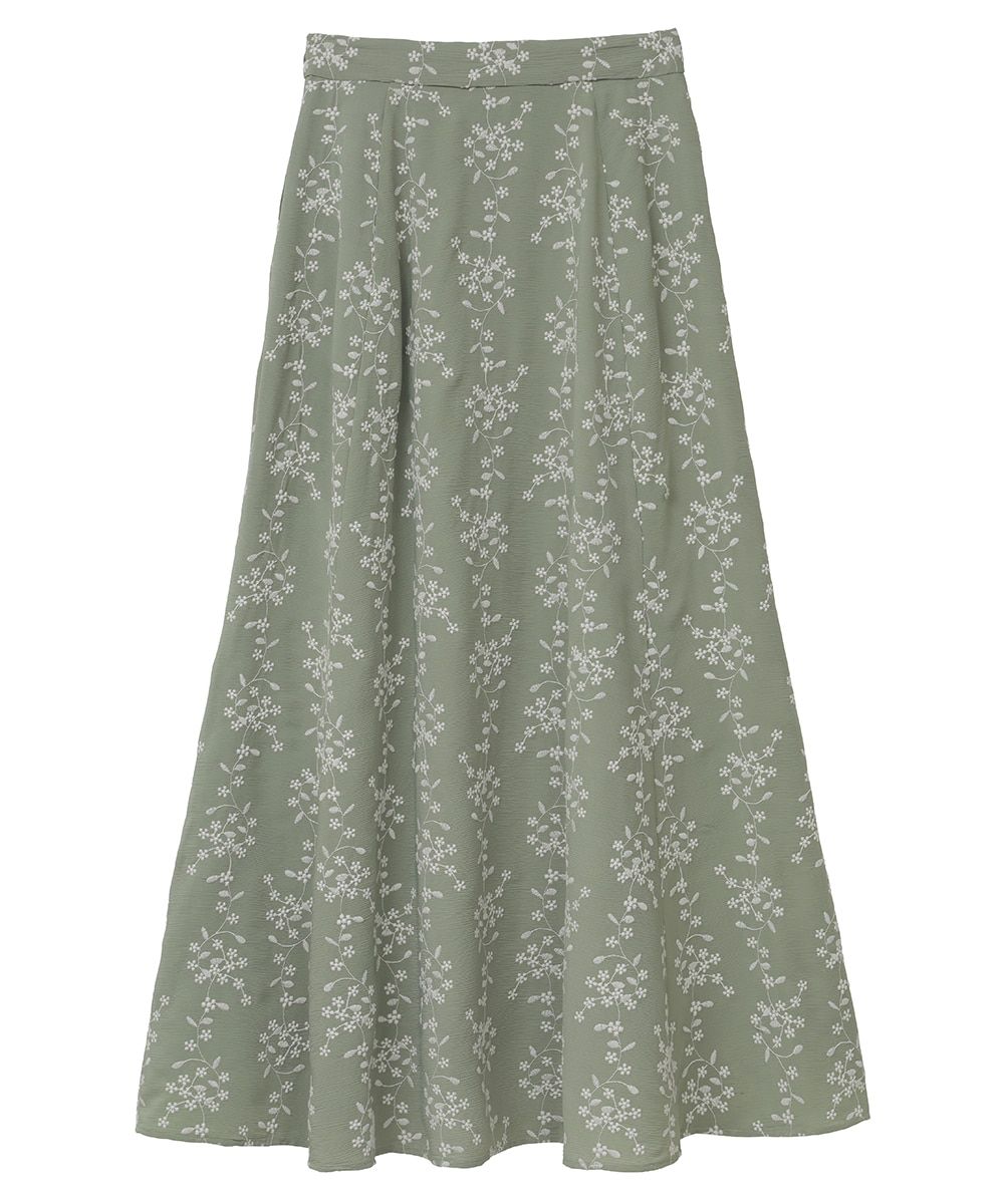 CLANE - STRIPE FLOWER EMBROIDERY SKIRT MINT