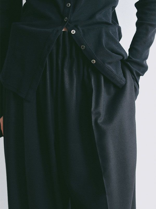 ダブルフェイスデザインウエストワイドパンツ (BLACK)