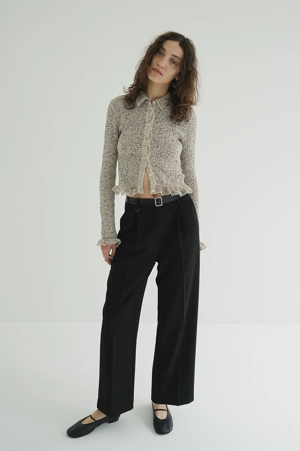 ミックメッシュギャザーシャツ -  MIX MESH GATHER SHIRT - IVORY