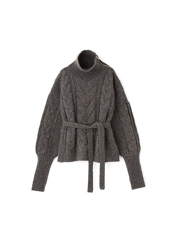 ハイネックケーブルニットプルオーバー （GREY)