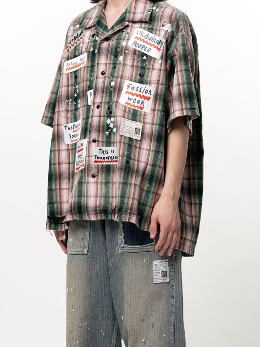 ヴィンテージライク 半袖 チェックシャツ - H/S CHECK SH w STK (PINK)