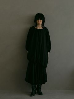 オフショルダーバルーンワンピース - BLACK