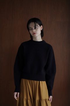 ベーシック ドロップ ショルダー ニット トップス - BASIC DROP SHOULDER KNIT TOPS - BLACK