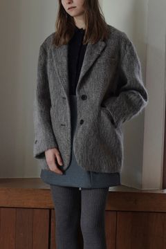 ミックスシャギー オーバー テーラードジャケット - MIX SHAGGY OVER TAILORED JACKET - BROWN