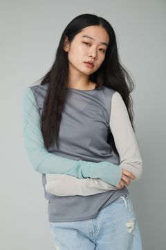 クルーネック メッシュ インナー トップス - 柄GREY
