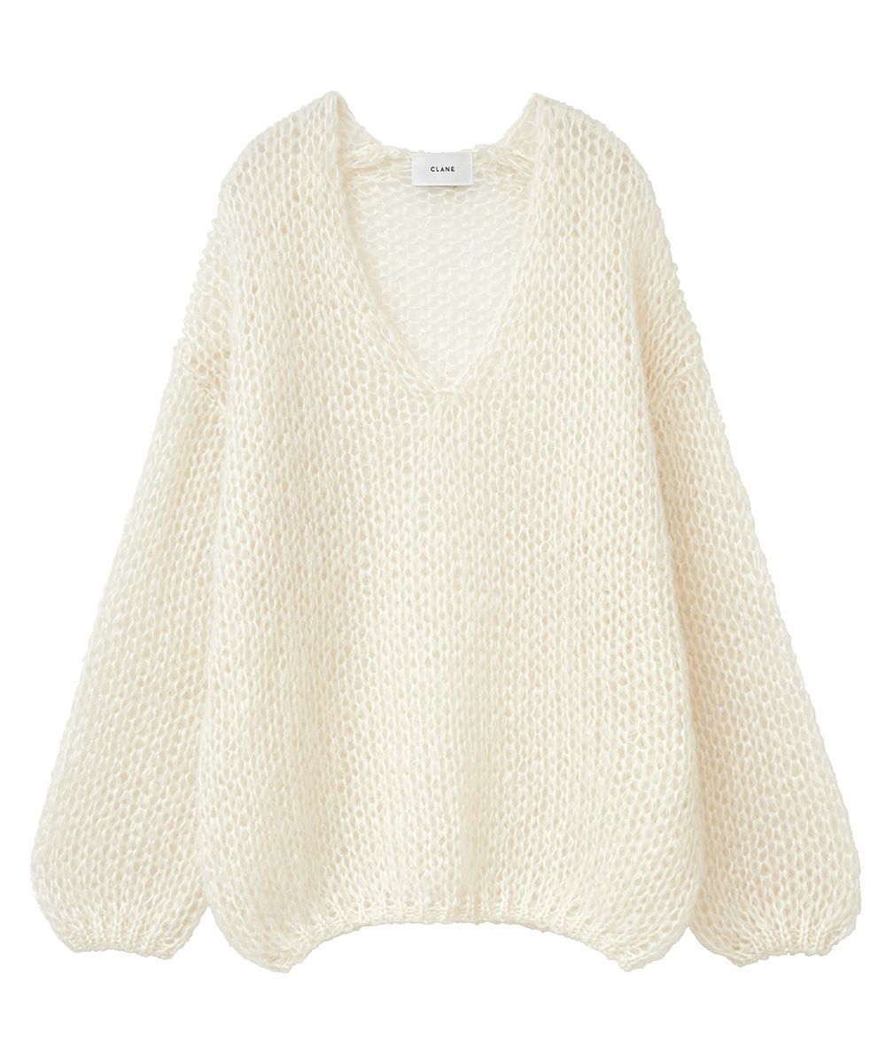 CLANE - V NECK LOOSE MOHAIR KNIT TOPS - IVORY | ADDICT