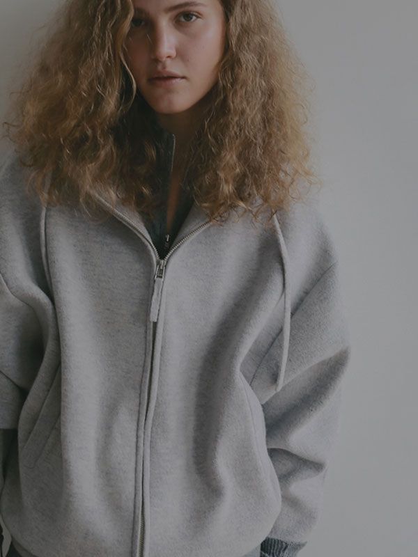 ダブルフェイスオーバーサイズニットパーカー (LIGHT GREY)