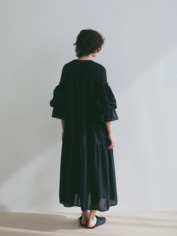 レースコットンボリュームワンピース（NAVY)