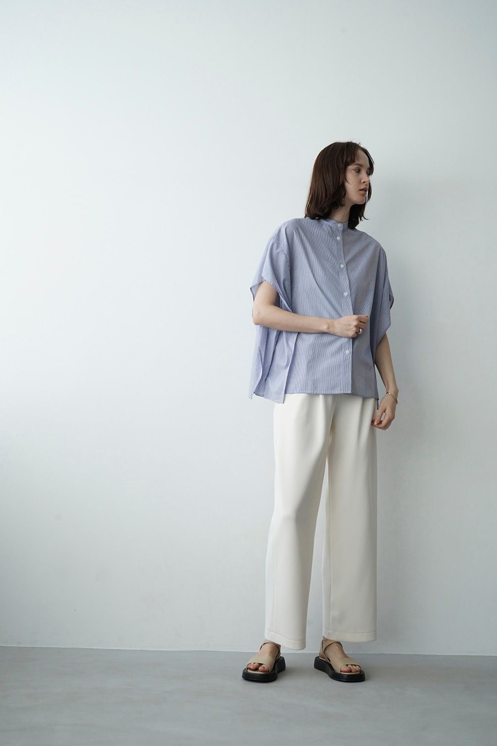 リブ ストライプ タックパンツ  - RIB STRIPE TUCK PANTS - WHITE