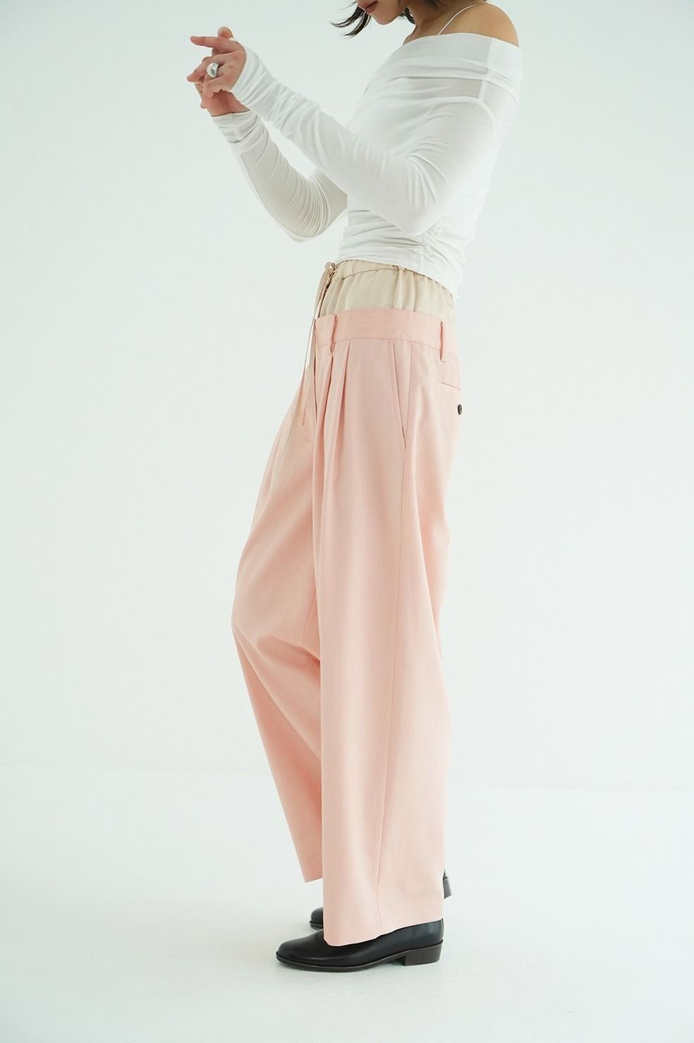ダブルレイヤード スラックス - W WAIST WIDE SLACKS (PINK)