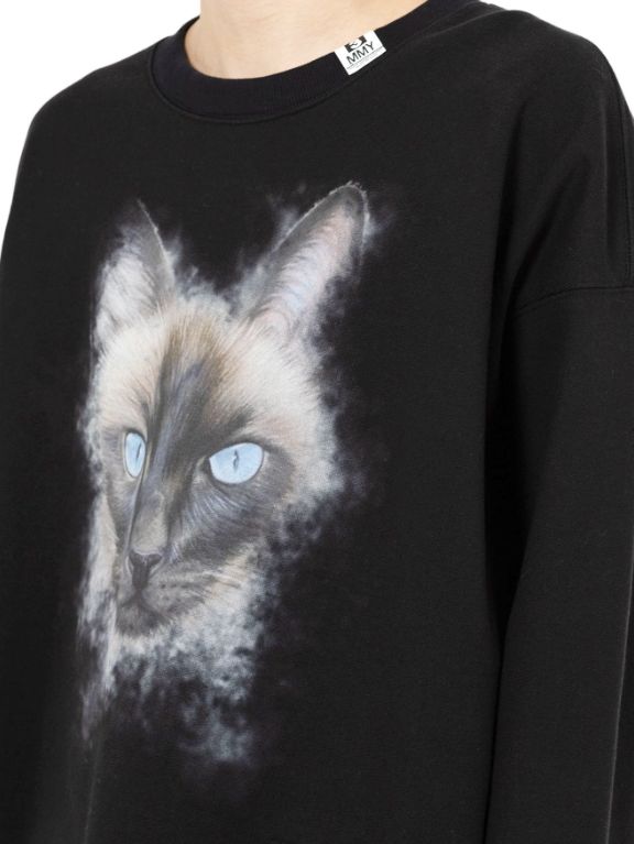 キャットプリントスウェットシャツ - Cat Printed Sweatshirt (BLACK)