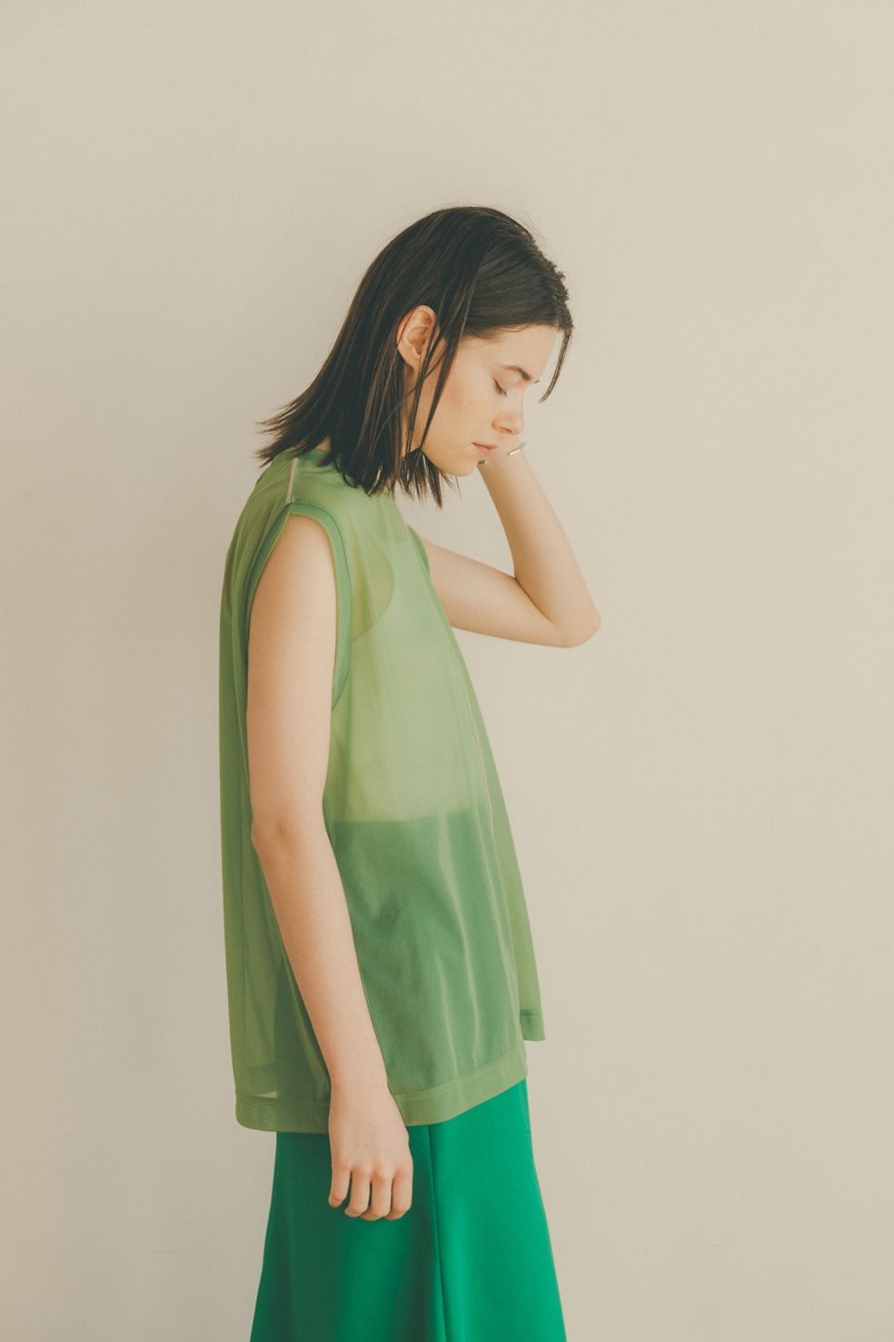 CLANE LINE SHEER N/S TOPS  GREEN