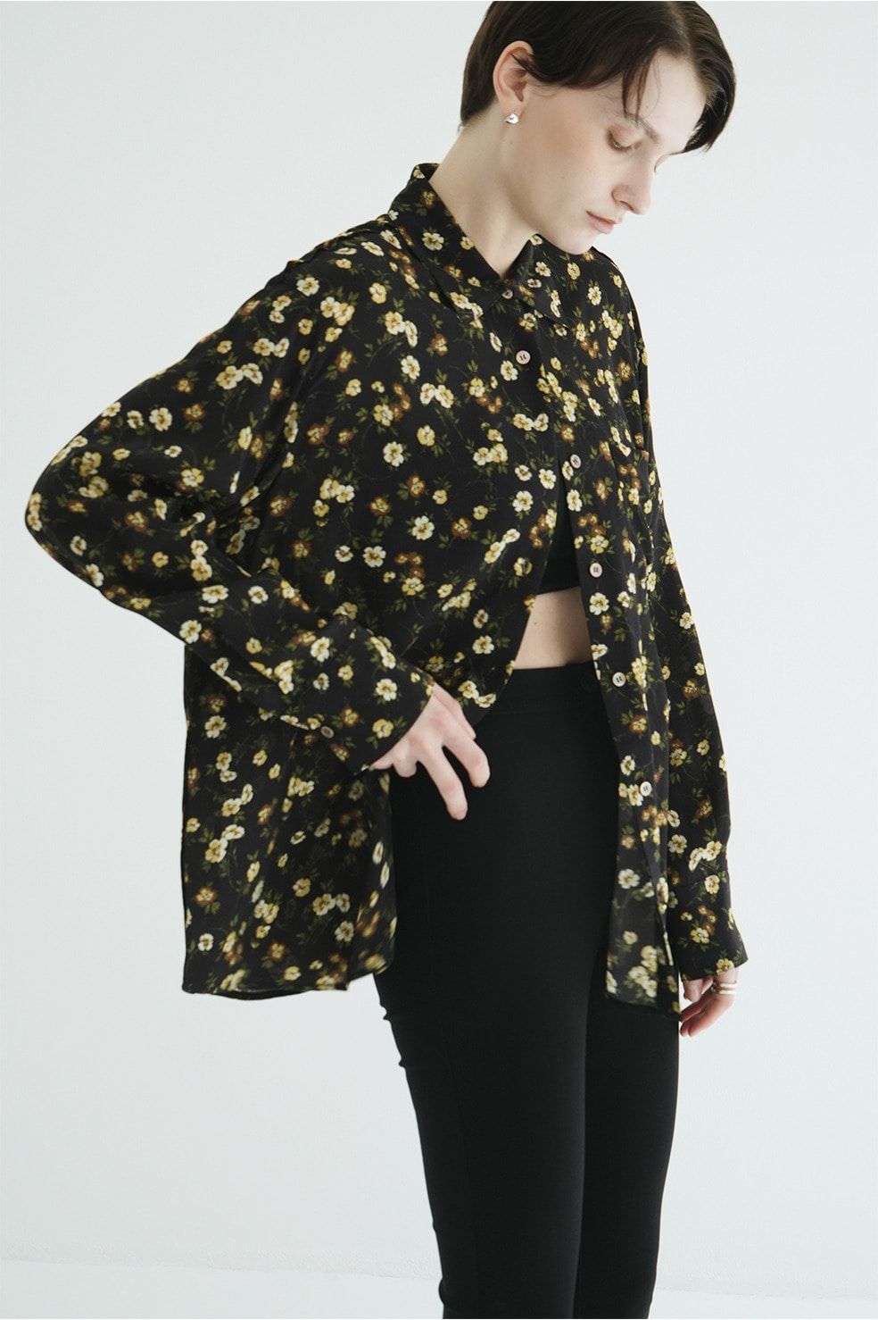 マーブルフラワーシャツ -  MABEL FLOWER SHIRT (BLACK)