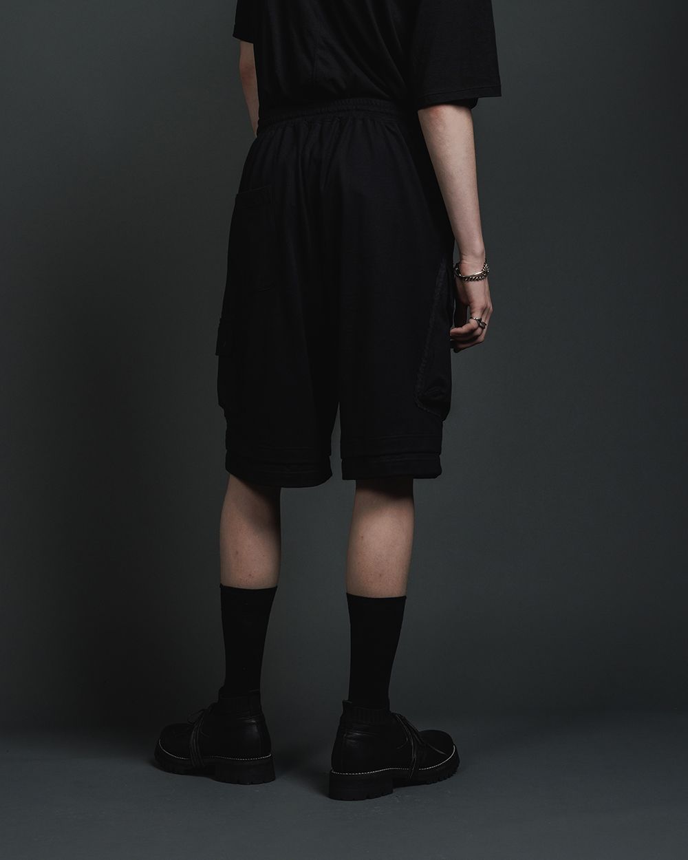 天竺 ショーツ - jersey baggy short - BLACK