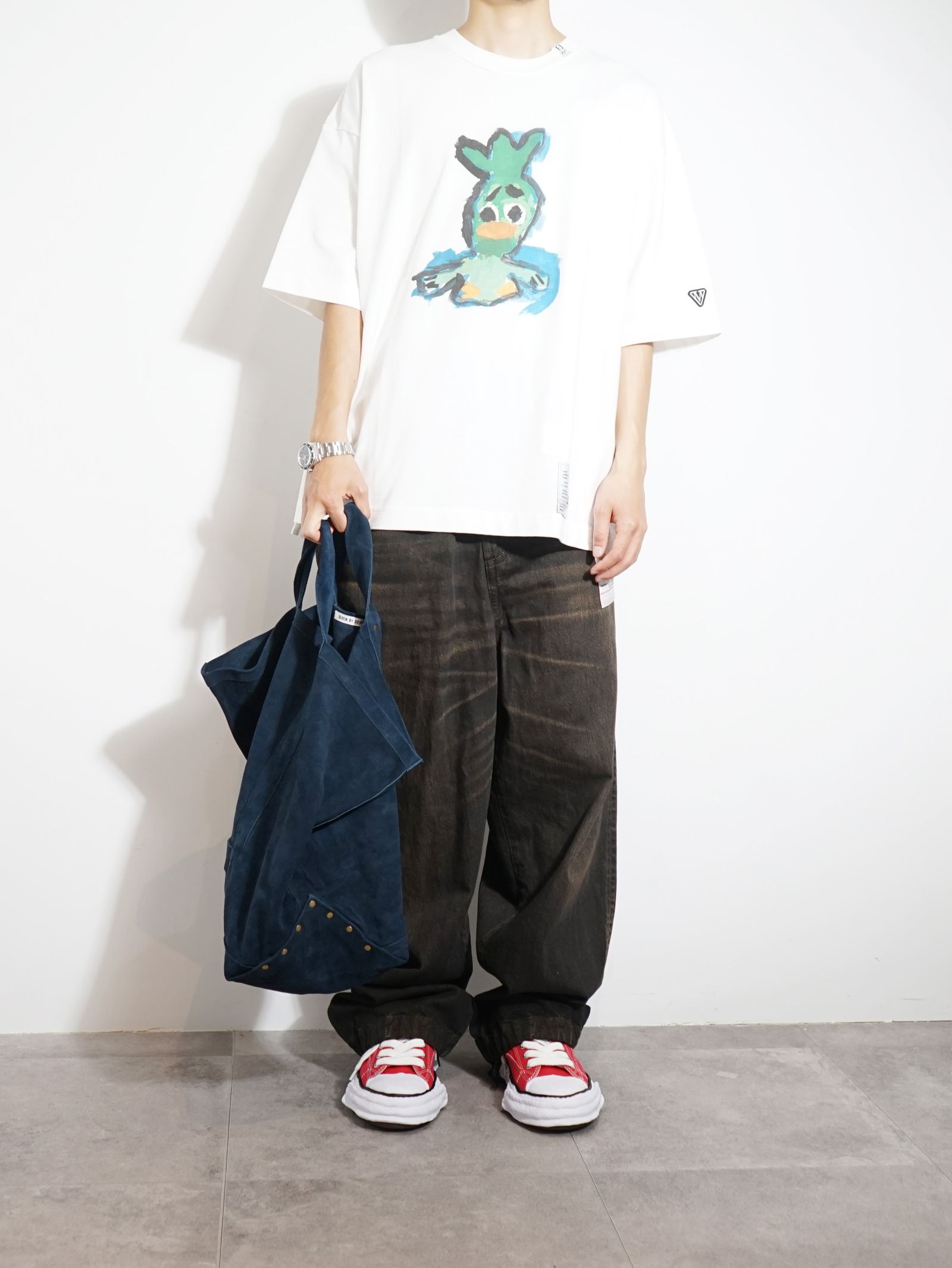 レザートートバッグ LEATHER TOTE BAG - Cow split leather - NAVY
