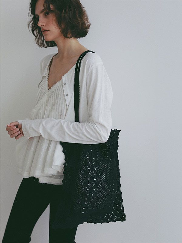クロシェレーストートバッグ（BLACK)
