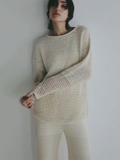 シアークロシェニットプルオーバー - IVORY