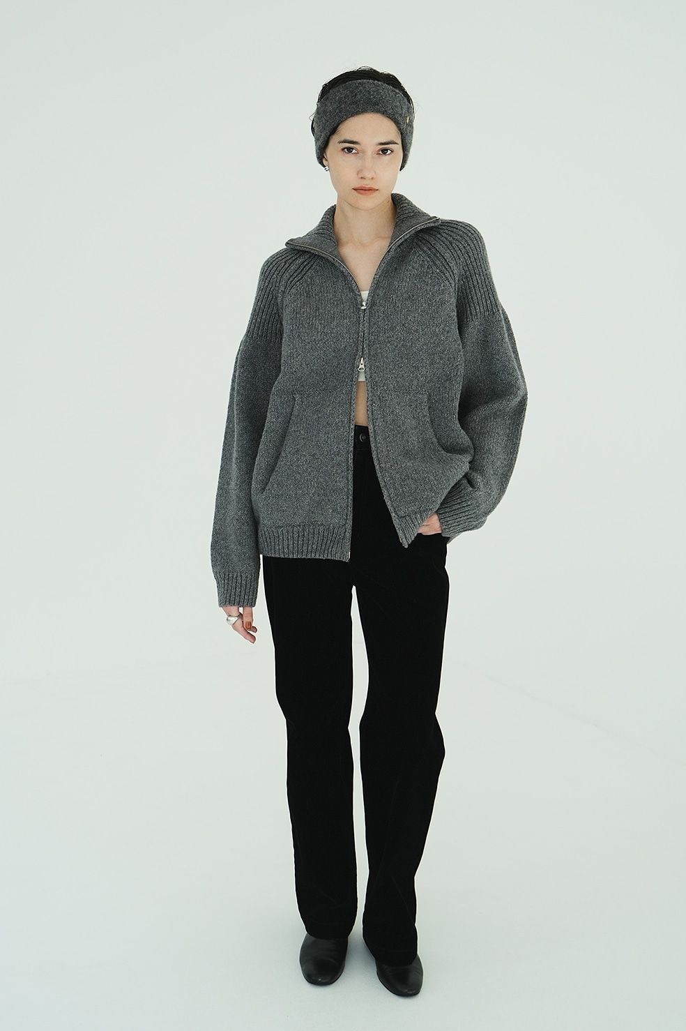 ポケット ジップ ニット｜ POCKET ZIP KNIT TOPS (GREY)