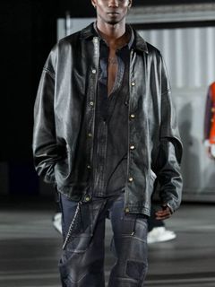 ディストレスドレザーコーチジャケット -  Distressed Leather Coach Jaket (BLACK)