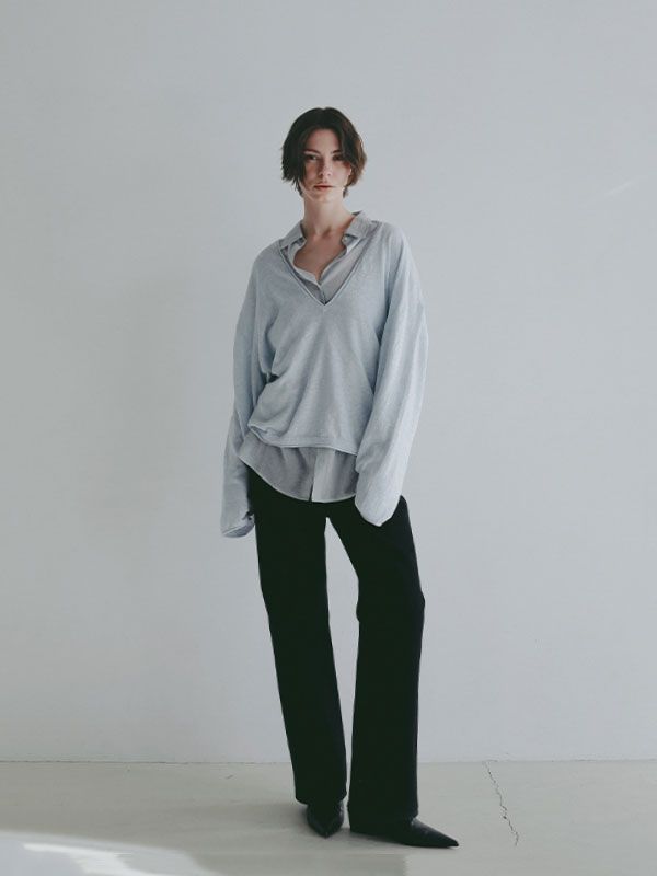 コットンリネンハイゲージネックニットプルオーバー (LIGHT BLUE)