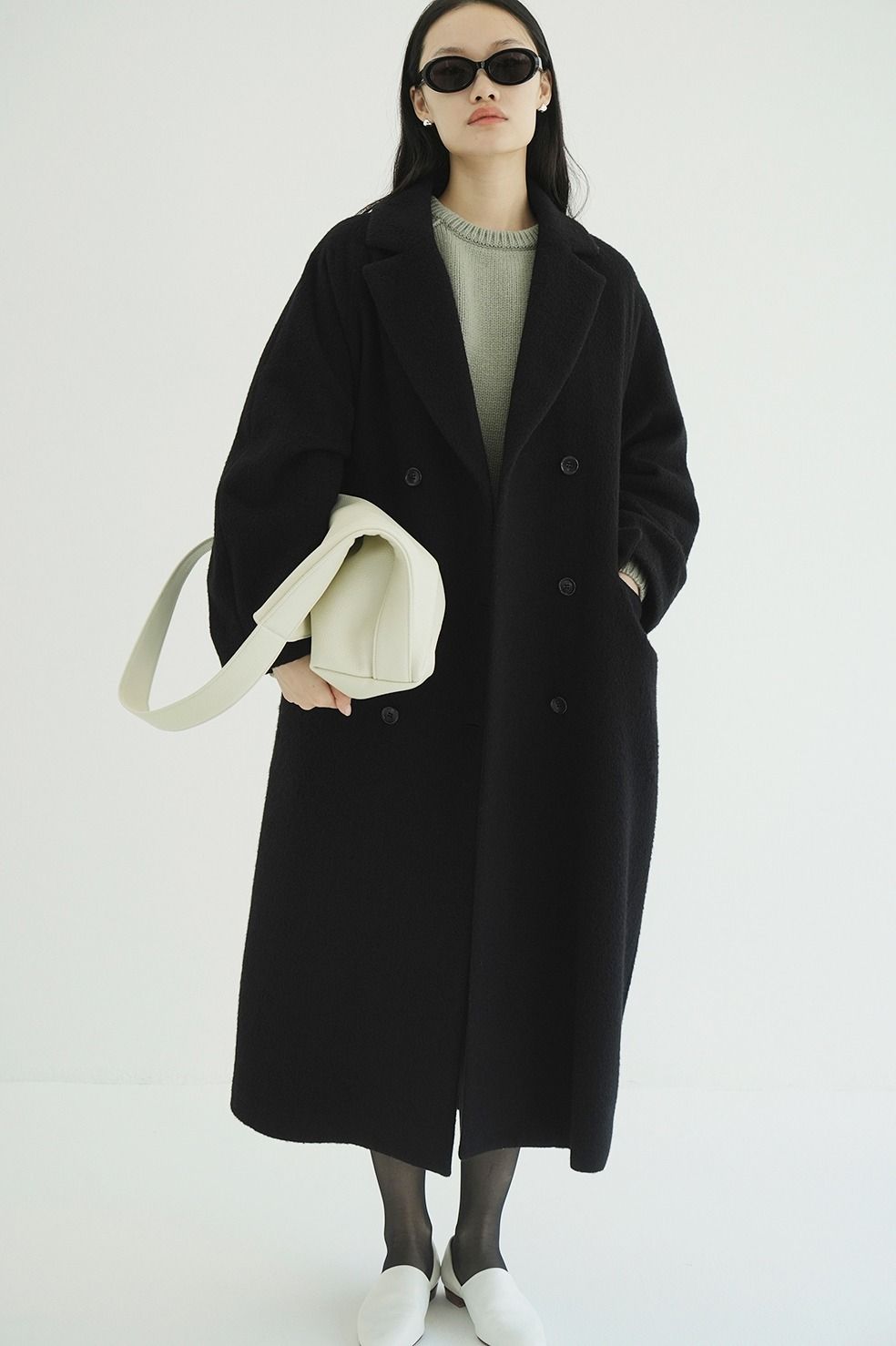 【25AW】 ダブルウールロングコート - DOUBLE WOOL LONG COAT BLACK