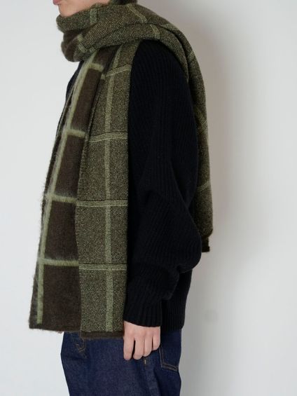ジャガードチェックストール -  JACQUARD CHECK KNIT STOLE GREEN