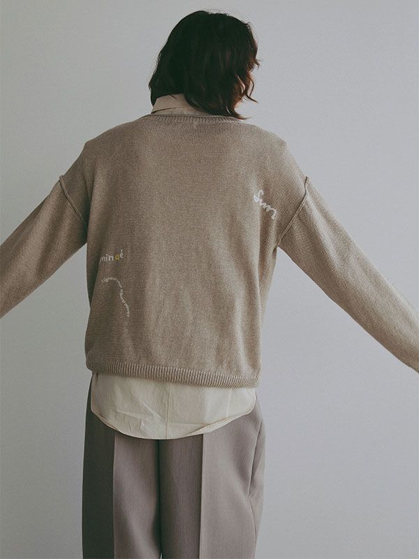 エンブロイダリーローゲージニットプルオーバー (BEIGE)