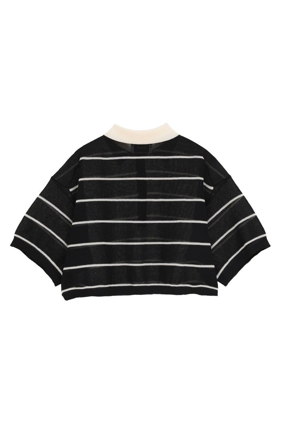 ボーダーポロトップス - SPONGY SHEER POLO KNIT TOPS (NAVY)