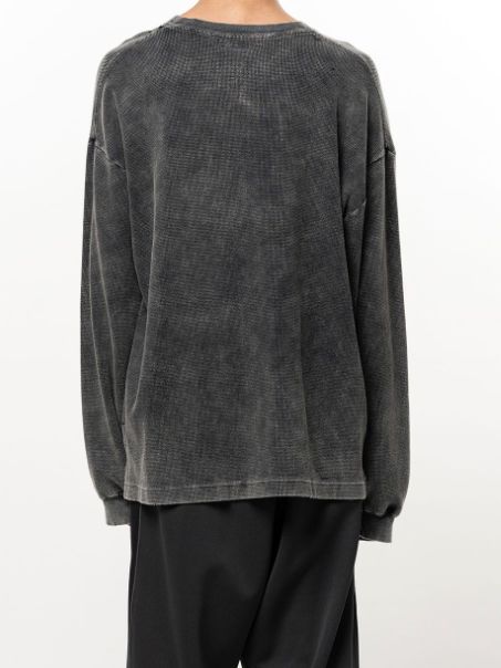 ブリーチド ワッフル ロング スリーブ Tシャツ - Bleached Waffle Long Sleeve T-Shirt (BLACK)