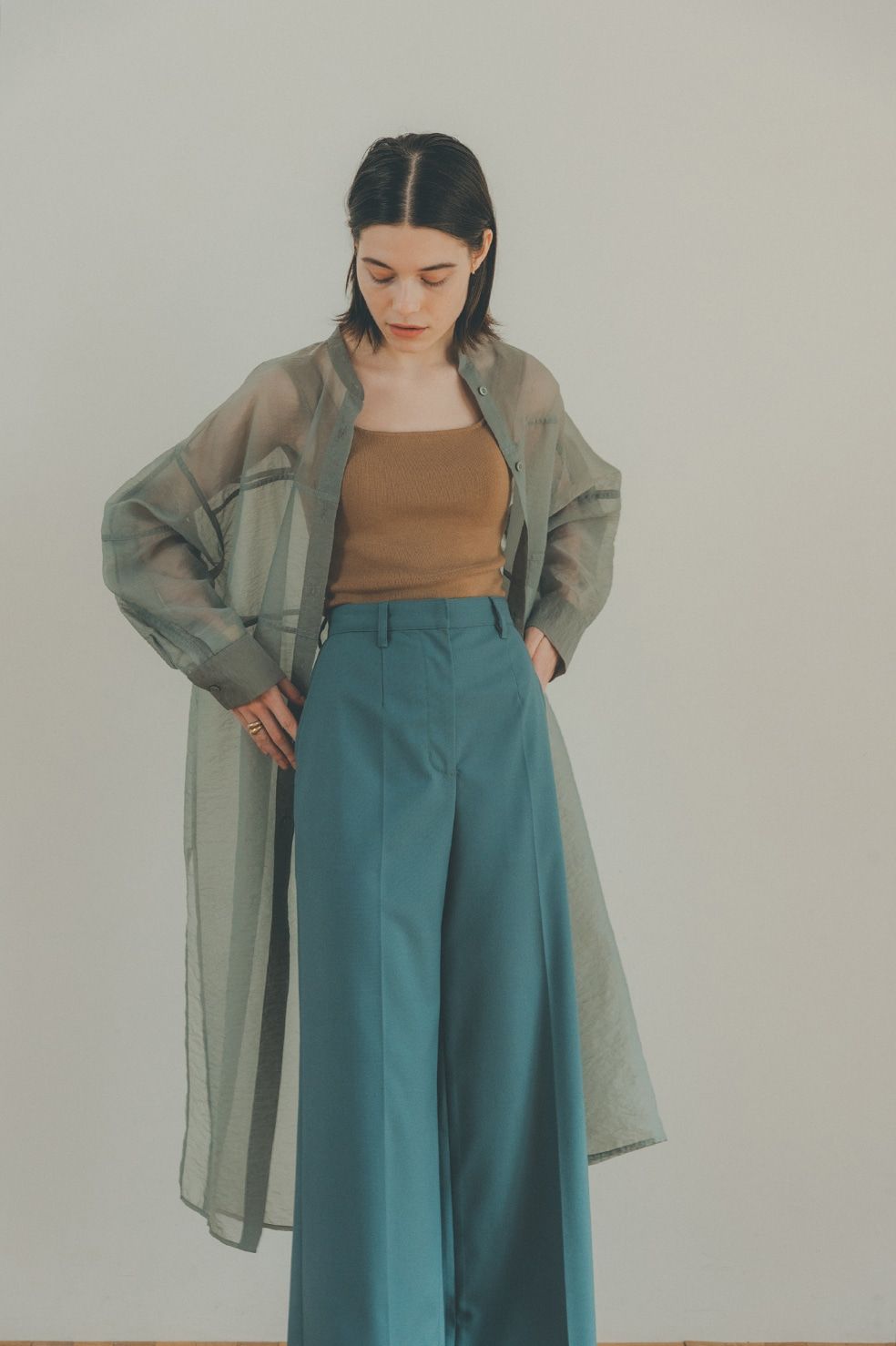 CLANE - SWITCH DESIGN LONG SHEER SHIRT - リングシアーシャツ - MINT