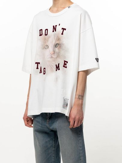 キャット プリント Tシャツ - Cat Printed T-shirt （WHITE)