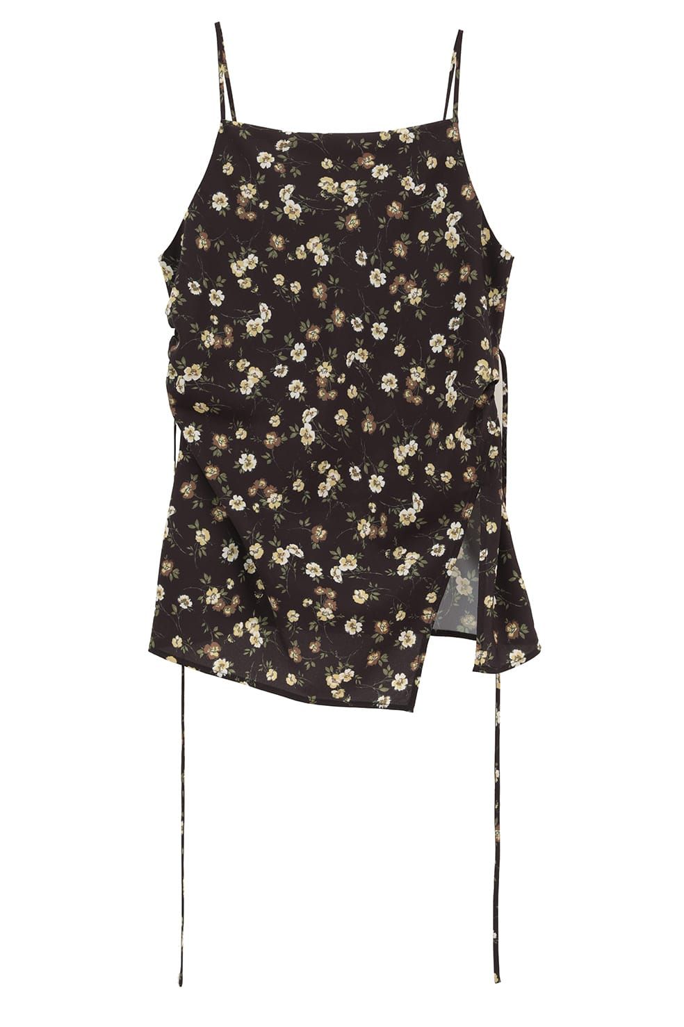 デザインキャミソール。 - MABEL FLOWER DRAPE CAMI TOPS (BLACK)