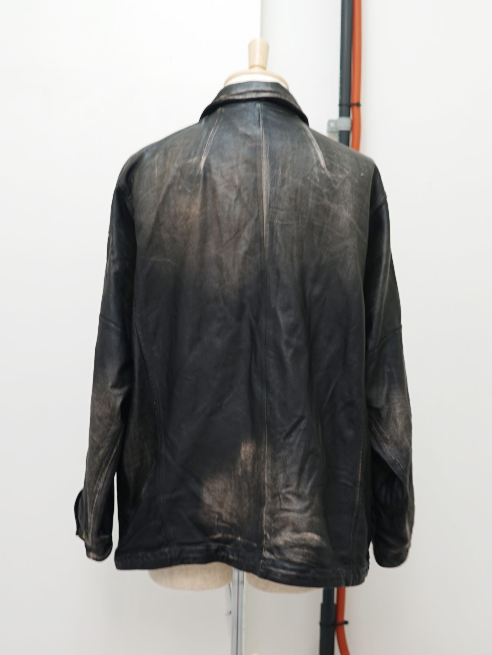 ディストレスドレザーコーチジャケット -  Distressed Leather Coach Jaket (BLACK)