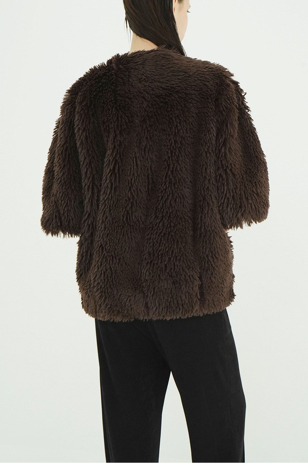 ハーフスリーブファージャケット -  HALF SLEEVE FAKE FUR JACKET (BROWN)