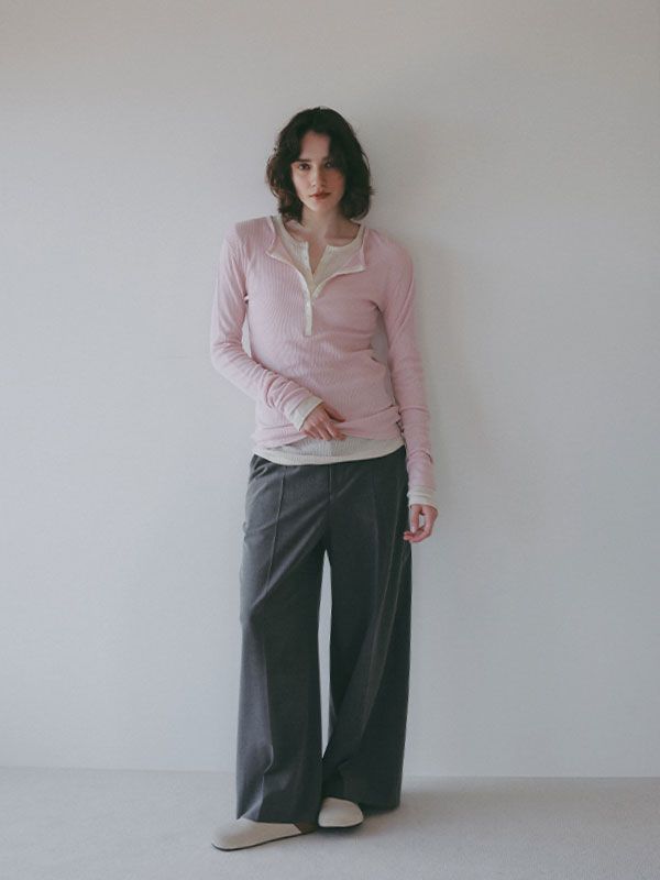 シアーワッフルヘンリーネックプルオーバー （PINK)