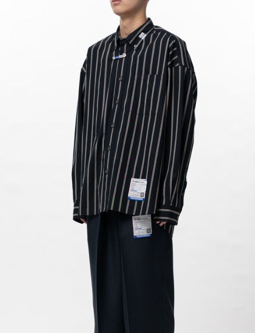コットン ハイ デンシティ ストライプ ロング スリーブ シャツ | Cotton High Density Stripe Long-sleeve Shirt- BLACK