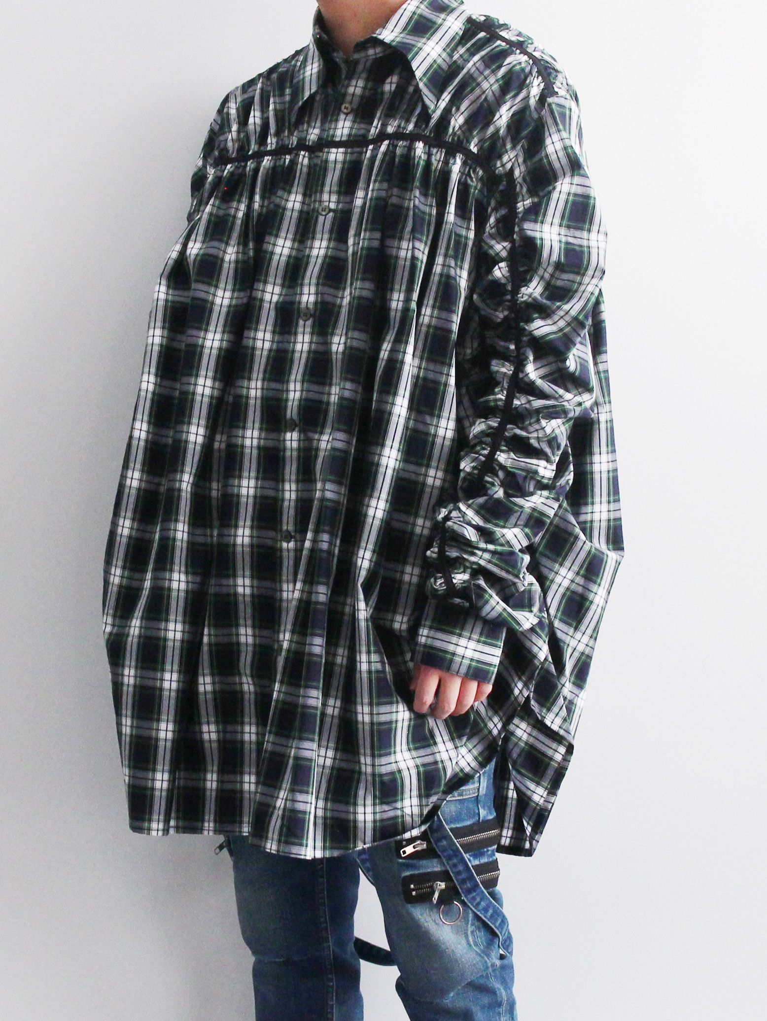 KIDILL - ギャザード シャツ - GATHERED SHIRT NAVY BLUE ...