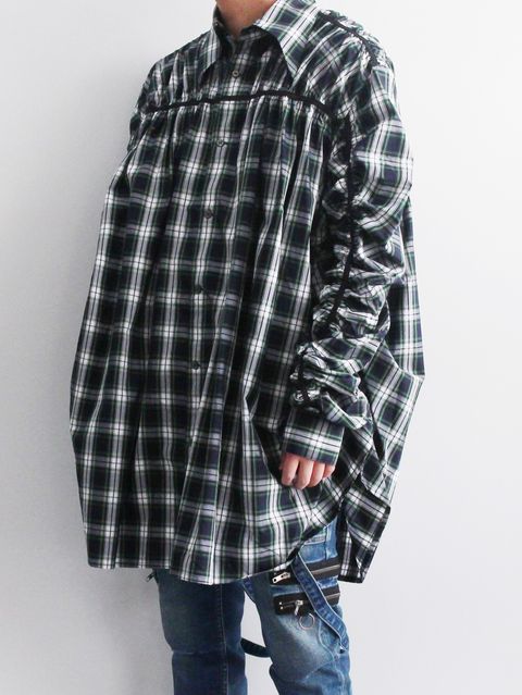 ギャザード シャツ - GATHERED SHIRT NAVY BLUE CHECK